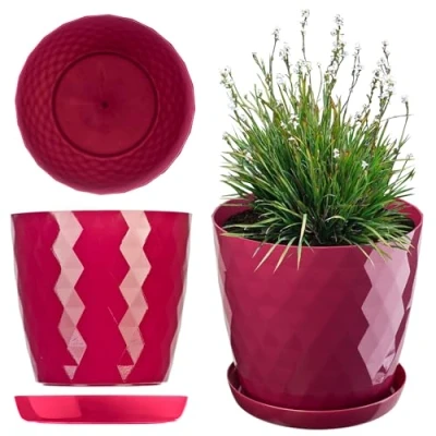 Image of KADAX Plastic Flower Pot, Durable Plant Pot with Saucer for Houseplants, Decorative Planter in Several Colours Indoor Use (Pink, 14 cm)