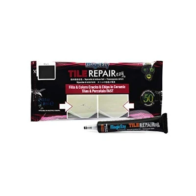 Image of MagicEzy Tile RepairEzy (Black) Ceramic Chip Repair Filler Porcelain Crack Kit Gap Putty Bathroom Floor Tiles, Counter Tops Wall Touch Up Pen