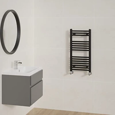 Image of NRG Straight Black Bathroom Heated Towel Rail Radiator Central Heating Ladder Rad Warmer 800x400mm