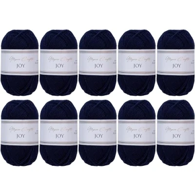 Image of Utopia Crafts Joy Plain Knitting and Crochet Yarn, Soft, Easy Care, 100% Polyacrylic, 10 x 50 g Ball, 150 m (Navy Blue)