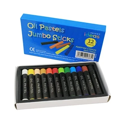 Image of Bright Ideas Jumbo Oil Pastels 12 Pack of Assorted Colours Crayons Intense for Kids, Artists, Students Paper, Card, Canvas. BI8350.