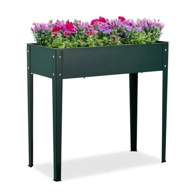 Image of Raised Planter, Herb &amp; Flower Box, for Garden, Balcony Patio, Powder Coated Steel, 80 x 85 40 cm, Green Relaxdays