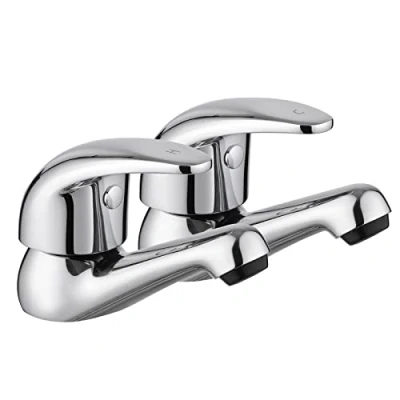 Image of JASSFERRY Chrome Pair of Basin Taps Hot and Cold Water Bathroom Sink Tap Top Lever Handle 1/2&quot; Faucets, Set 2