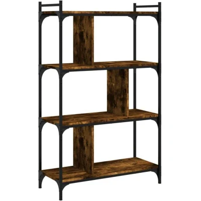 Image of vidaXL Smoked Oak Engineered Wood Book Shelf with Metal Frame 4 Tier Adjustable Bookcase for Home Office, Bedroom and Living Room