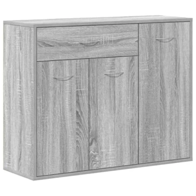 Image of vidaXL Grey Sonoma Sideboard Modern Engineered Wood Cabinet 88x30x70 cm Storage Drawer, 3 Doors Ideal for Living Room, Bedroom, Hallway