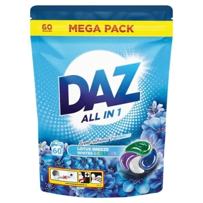Image of Daz All In 1 Lotus Breeze Laundry Pods, 60 Washes, Whites and Colours