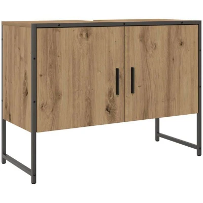 Image of vidaXL Bathroom Cabinet Vanity Unit Artisan Oak Cupboard with Iron Feet, 80 x 33 60 cm, Modern Storage Solution