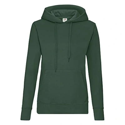 Image of Fruit of the Loom Ladies Lady Fit Hooded Sweatshirt/Hoodie (M) (Bottle Green)