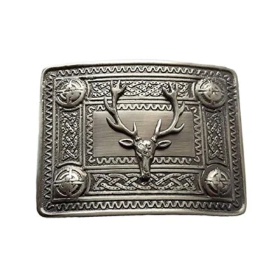Image of Mens Scottish Highland Deluxe Kilt Belt Buckle Many to Choose From (Standard Size, Antique Stag Buckle)
