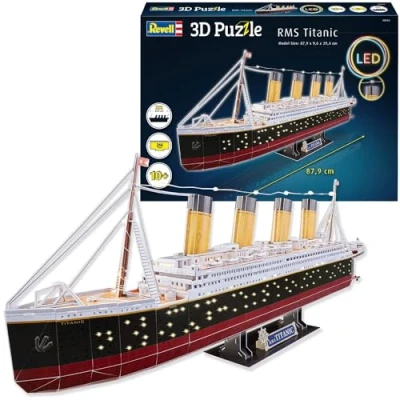 Image of Revell 3D Puzzle 00154 RMS Titanic LED Edition 266 Pieces, Highly Detailed, Stunning Light Effects, Over 87cm in length, Fun &amp; Easy To Build, Multi colou
