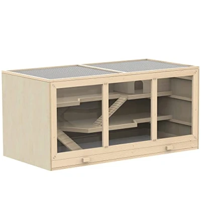 Image of PawHut Wooden Large Hamster Cage Syrian Mouse Rats Mice Rodent Small Animals Hutch Exercise Play House Pen 115L x 57W 55H(cm)