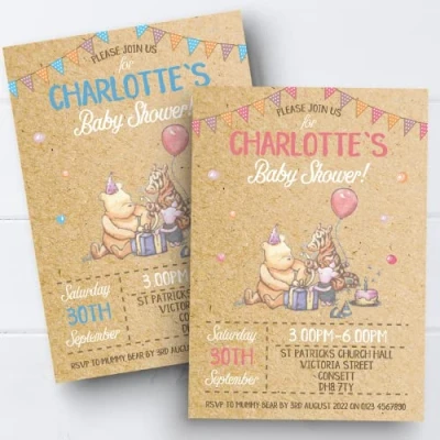 Image of 10 Personalised Bear Baby Shower Invitations Invites