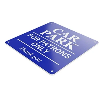 Image of Car Park for Patrons Only Sign in A Choice of Colours, Large 145 mm Size. Indoor and Outdoor Use Tough Durable 3 UV Resistant Acrylic (Blue)