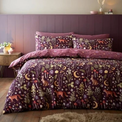 Image of Catherine Lansfield Enchanted Twilight Reversible King Duvet Cover Set with Pillowcases Plum