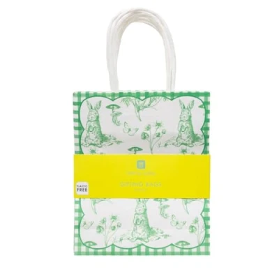 Image of Talking Tables Paper Easter Gift Toile du Jouy Print Treat Bags for Egg Hunt Birthdays, Celebrations, Party Favours, Cute Bunny Design 8 Pack, Green