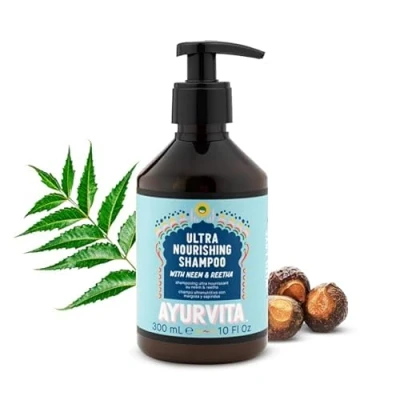Image of Ayurvita Shampoo Natural Nourishing Dandruff Neem and Reetha Infused Ayurvedic Daily Hydrating Moisturizing Cleansing For Hair Women &amp; Men 10 fl oz