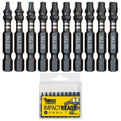 Image of 10 x SabreCut SCTKA10 50mm T10 T15 T20 T27 T30 T40 Impact Screwdriver Driver Bits Set Single Ended Torx 15 20 27 30 40 Heavy Duty Including Storage Box