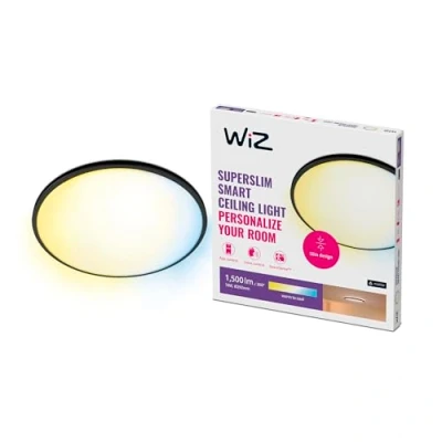 Image of WiZ Superslim Tunable White Ceiling Light [16W Black] WiFi Connected LED Lighting for Livingroom, Bedroom, and Home.