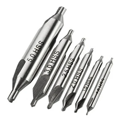 Image of ExcInter 6Pcs HSS Center Drill Bits Set 1mm/1.5mm/2mm/2.5mm/3mm/5mm Countersink Kit Metal Lathe Working Tools 60 Degree for Positioning and Chamfering Processing