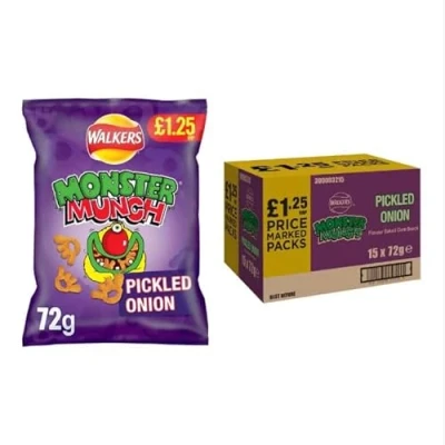 Image of Walker Monster Munch Pickled Onion Snacks Crisps Case of 15x72g