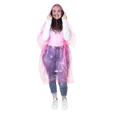 Image of eBuyGB Emergency Waterproof Rain Poncho Outdoor Pacamac (Transparent Pink)
