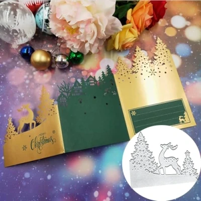 Image of Christmas Greeting Card Metal Die Cuts, Cutting Dies Cut Stencils Paper Craft DIY Template Album Embossing for Making Scrapbooking (Tree Deer)