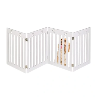 Image of Relaxdays Dog Barrier Fence, 4 part, Free standing, Stair Gate Protection, HxW: 60 x 204 cm, Foldable, Safety, White, Fibreboard, 2 cm