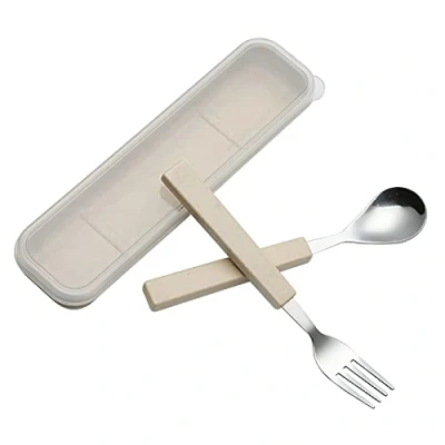 Image of VANRA 2 Piece Children Flatware Set 18/10 Stainless Steel Child Tableware Silver Cutlery Silverware Dinner Utensils Spoon Fork with Travel Case for Kids Toddlers (Chrome Finished) (Cream)