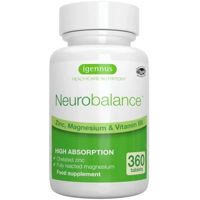 Image of Neurobalance, High Absorption Zinc Picolinate 24mg, Magnesium &amp; B6 for Adults Kids, Clean Label, Brain Function, Sleep Aid, Muscle Recovery, Chelated, Vegan, 360 Tablets, 90 Servings, Igennus