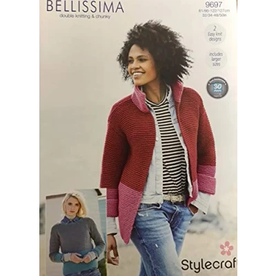 Image of Stylecraft Bellissima Double Knitting and Chunky Pattern 9697 Jacket Jumper, 2 Easy Knit Designs, Includes Larger Sizes