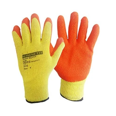 Image of 12 Pairs Latex Coated Orange Rubber Work Gloves Mens Safety Builders Gardening (Medium)