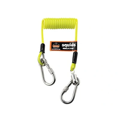 Image of Ergodyne Squids 3130S Coiled Cable Tool Lanyard with Dual Stainless Steel Carabiners, 2 Pounds