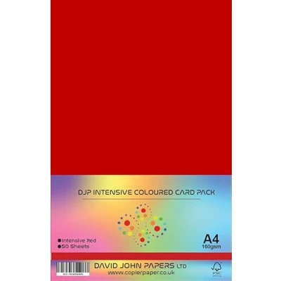 Image of DJP Intensive Christmas Red 160gsm Coloured Craft Card 50 Sheets