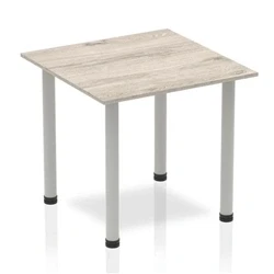Image of Impulse 800mm Square Table Grey Oak Top Silver Post Leg