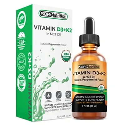 Image of MAX Absorption Vitamin D3 + K2 (MK 7) Liquid Drops with MCT Oil, Peppermint Flavor, Helps Support Strong Bones and Healthy Heart (D3+K2)