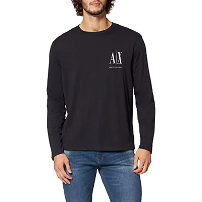 Image of Armani Exchange Men&#039;s Long Sleeves, Front Print Logo T Shirt, Navy, Extra Large