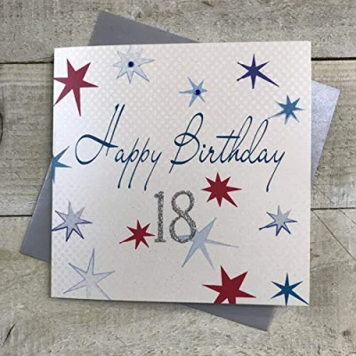 Image of WHITE COTTON CARDS Stars, 18 Happy Handmade 18th Birthday Card, White, WB182