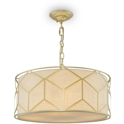 Image of Classic Messina 4 Light Gold Pendant Ceiling Fabric Shade