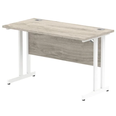 Image of Impulse 1200 x 600mm Straight Desk Grey Oak Top White Cantilever Leg