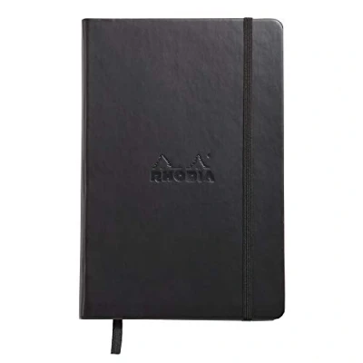 Image of RHODIA 118669C Rigid Black Webnotebook A5 192 pages Plain Ivory Clairefontaine Paper 90 g/m Bookmark, Elastic Closure Faux Leather Cover