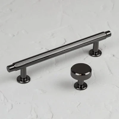 Image of Black Nickel Cabinet Knob Polished Cupboard Door Drawer Pull Handle Textured Wardrobe Furniture Replacement Upcycle