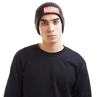 Image of Marvel Men&#039;s Logo Beanie, Charcoal, One Size UK