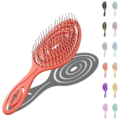 Image of CHIARA AMBRA Bio Friendly Detangling Hair Brush for Women, Men &amp; Children Straightening Brushes Straight, Curly Wet No Tugging Detangler Vegan Vent Hairbrush Peach