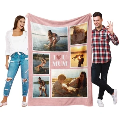 Image of Gifts for Mum Personalised Blanket with Photo Text, Gifts, Blanket, Custom Mother Wife, Birthday