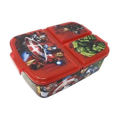Image of Theonoi Children&#039;s Lunchbox, Sandwich Box with Compartments and Dividers, Nursery Lunchbox Made of BPA Free Plastic Avengers Heroes