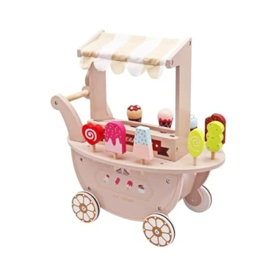 Image of HYGRAD Kids Ice Cream Vendor Toy Childrens Wooden Food Truck Shop Early Years Development Gift For Ages 3 6