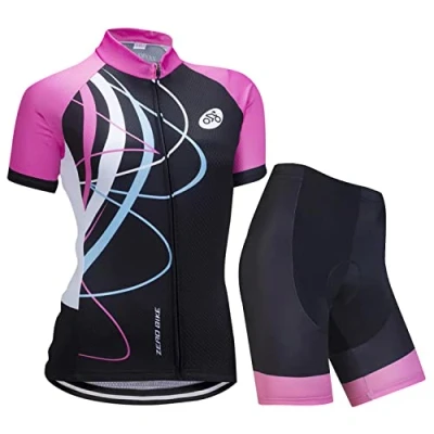 Image of ZEROBIKE Women&#039;s Cycling Breathable Quick Dry Jersey Set, Cycle Short Sleeve Jacket + 3D Cushion Padded Tight Shorts Trousers Lime