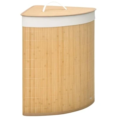 Image of HOMCOM Bamboo Laundry Basket with Lid, 55 Litres Hamper Removable Washable Lining, Corner Washing Baskets, 38 x 57cm, Natural