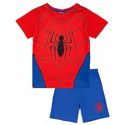 Image of Marvel Spiderman Boys Pyjama Set Kids Spider Man T Shirt and Shorts PJs Bundle Red &amp; Blue Suit Nightwear Costume Superhero Complete Pajamas for Children Cosy Loungewear