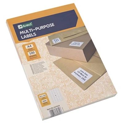 Image of D.RECT Adhesive Labels Universal (48.5x16.9mm on A4) Self Printable 100 Sheets Package 68 Sheet 6800 Pieces White